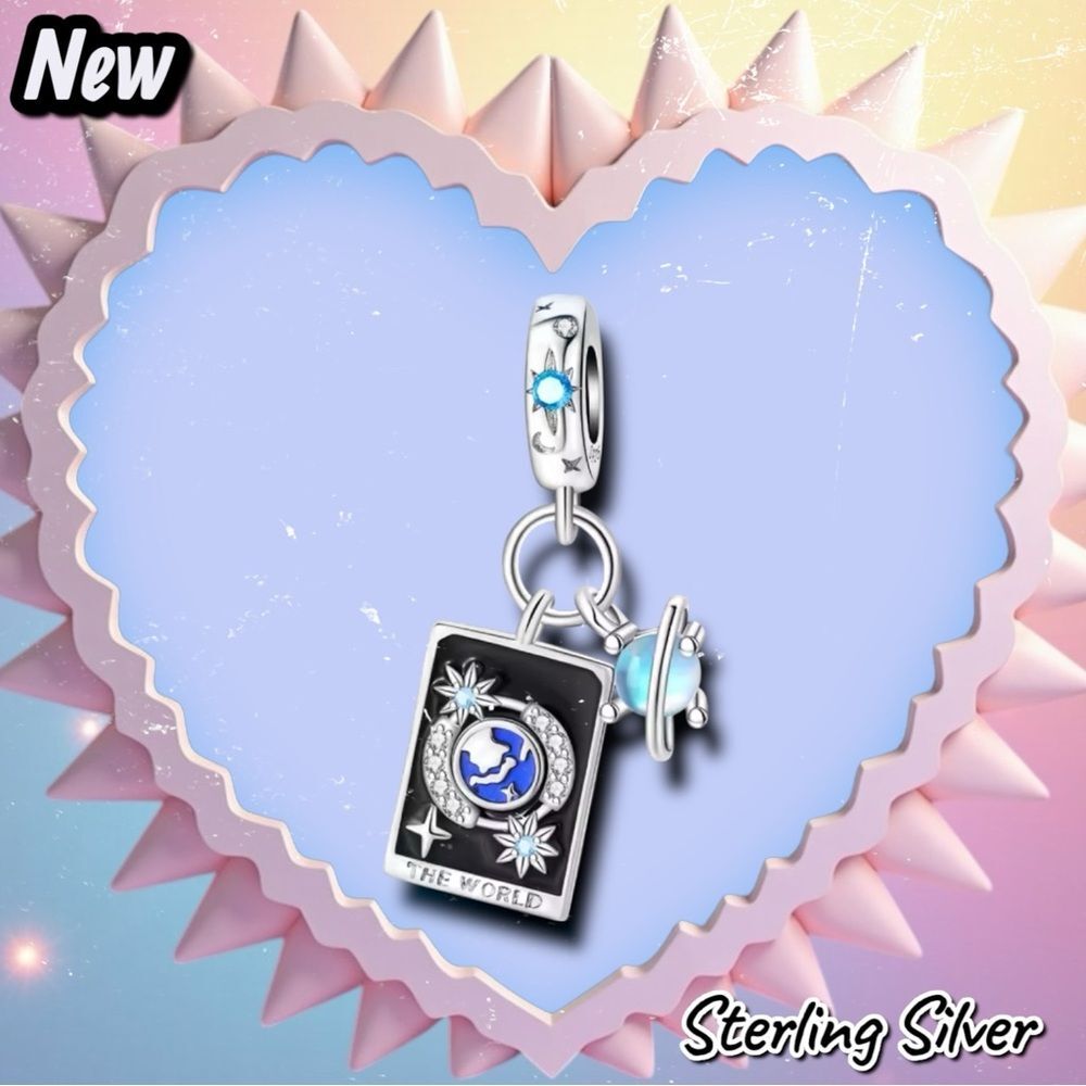 NEW The World Tarot Card Dangle Charm – Sterling Silver 925